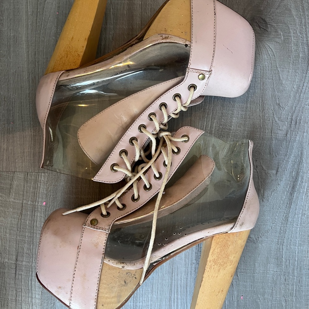 Pink Platform Shoes with Intricate Cut-Out Design